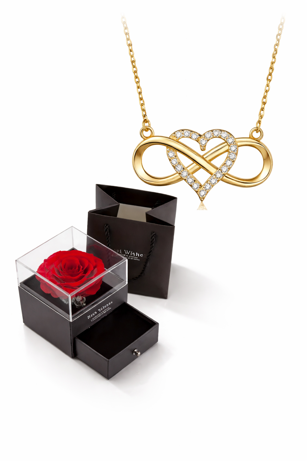 Rosa Eterna con Collar Corazón – Regalo Romántico para Pareja