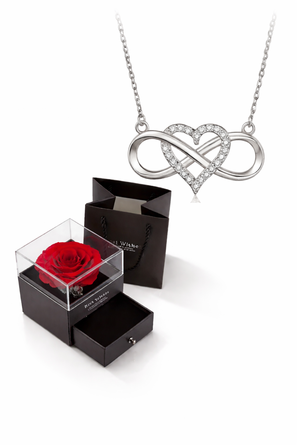 Rosa Eterna con Collar Corazón – Regalo Romántico para Pareja