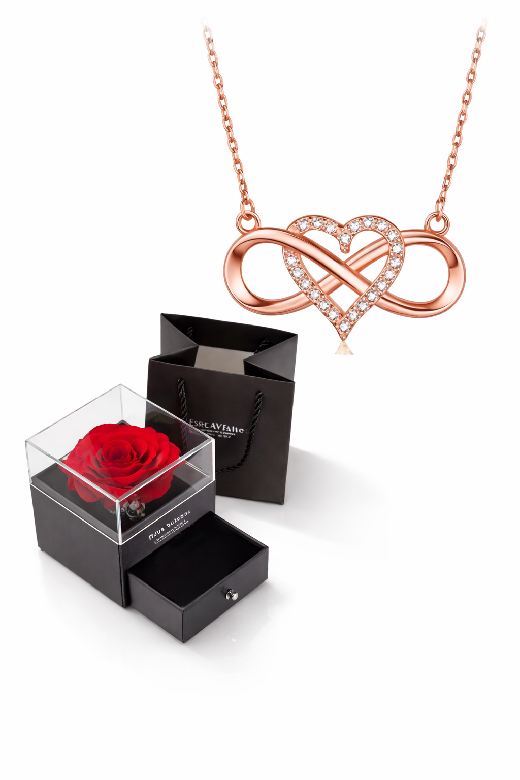 Rosa Eterna con Collar Corazón – Regalo Romántico para Pareja
