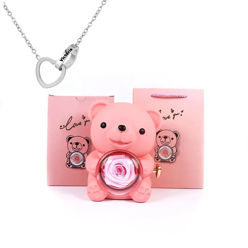 Oso Rosa Eterna con Collar Personalizado