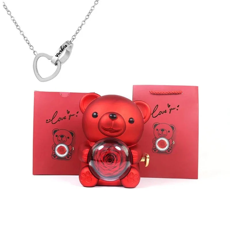 Oso Rosa Eterna con Collar Personalizado