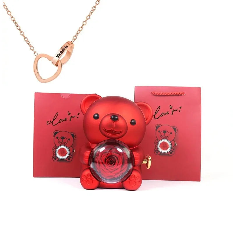 Oso Rosa Eterna con Collar Personalizado