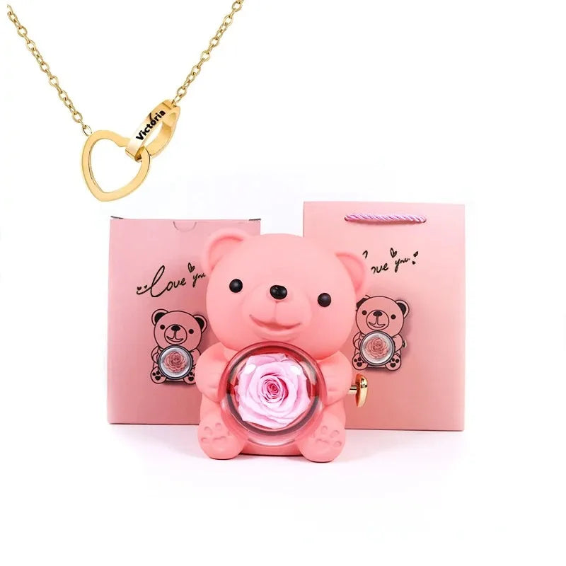 Oso Rosa Eterna con Collar Personalizado