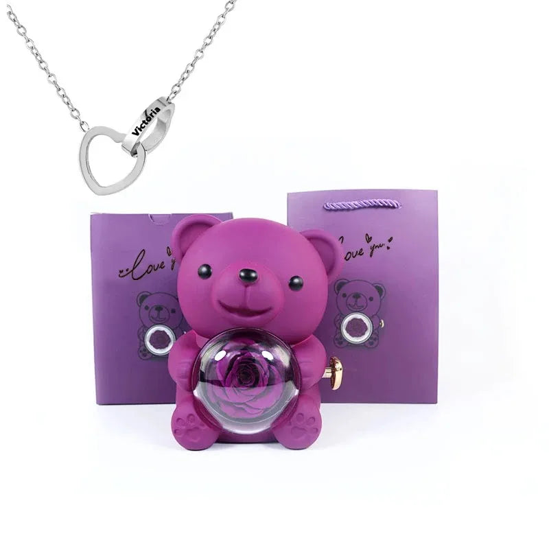 Oso Rosa Eterna con Collar Personalizado