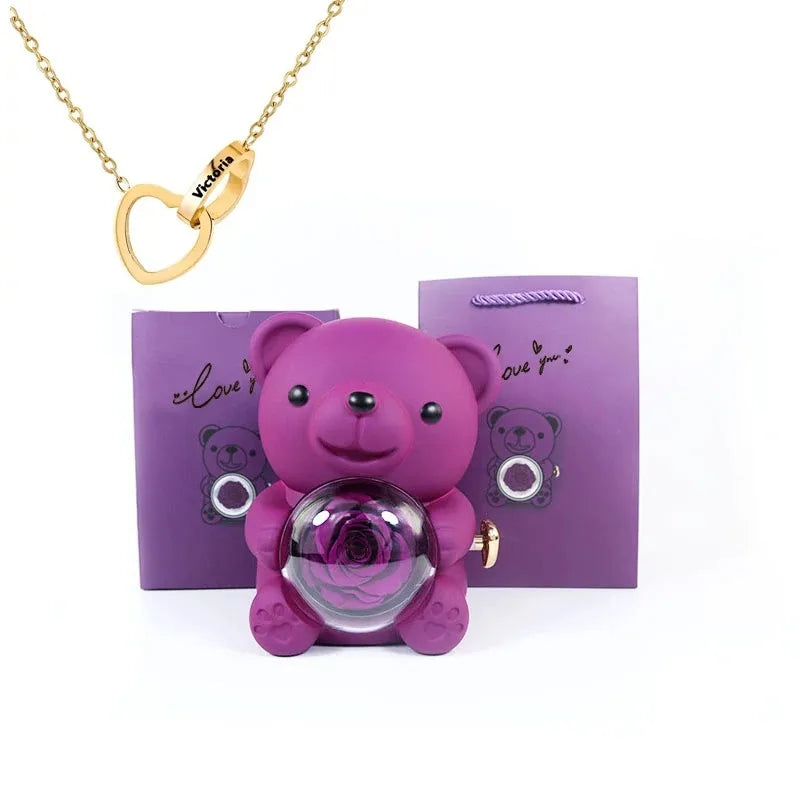 Oso Rosa Eterna con Collar Personalizado